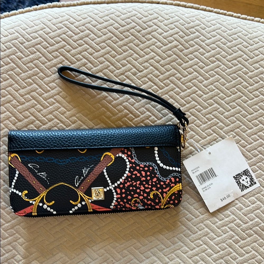 Anne Klein Black and Red Clutch with Vibrant Design